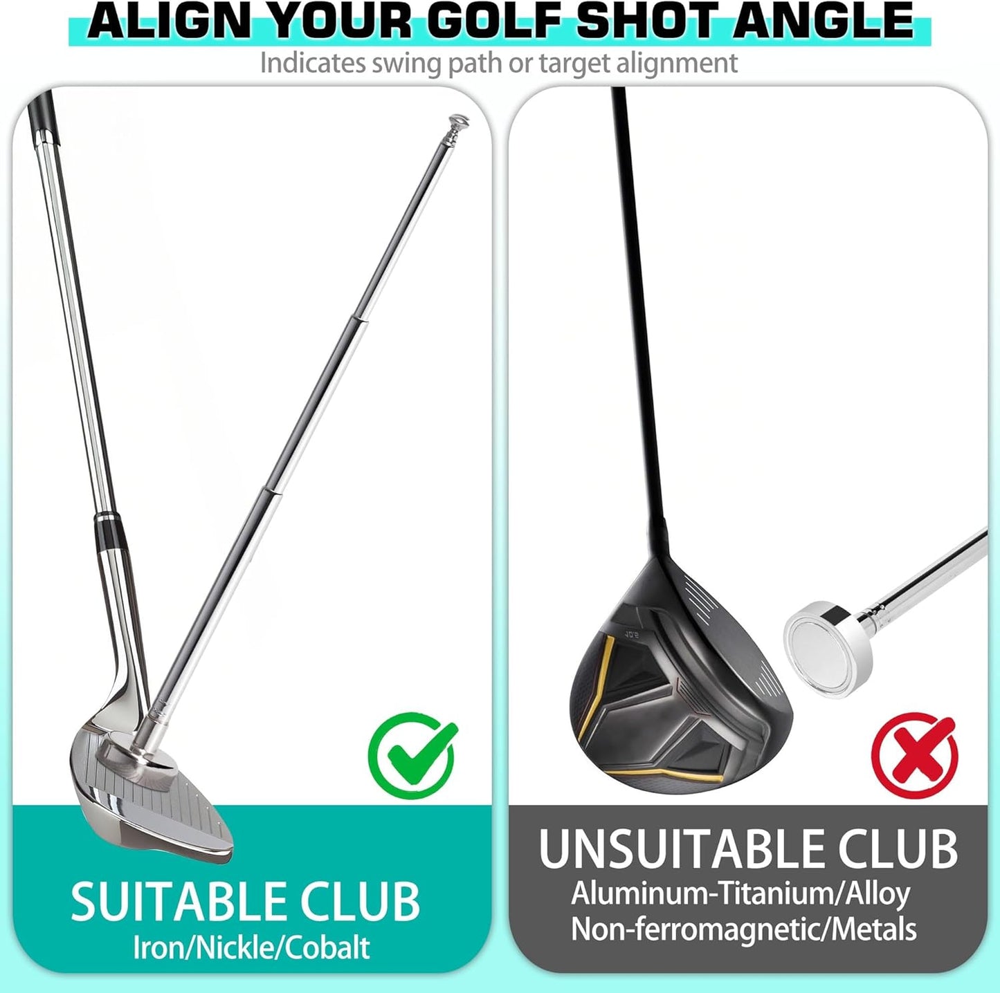 Golf Alignment Rods, 7 Length Adjustments - Golf Alignment Stick Corrector Lie Angle Tool, Golf Swing Training Aids Aiming Stick - Golf Club Face Aim, Visualize and Align Your Golf Shot