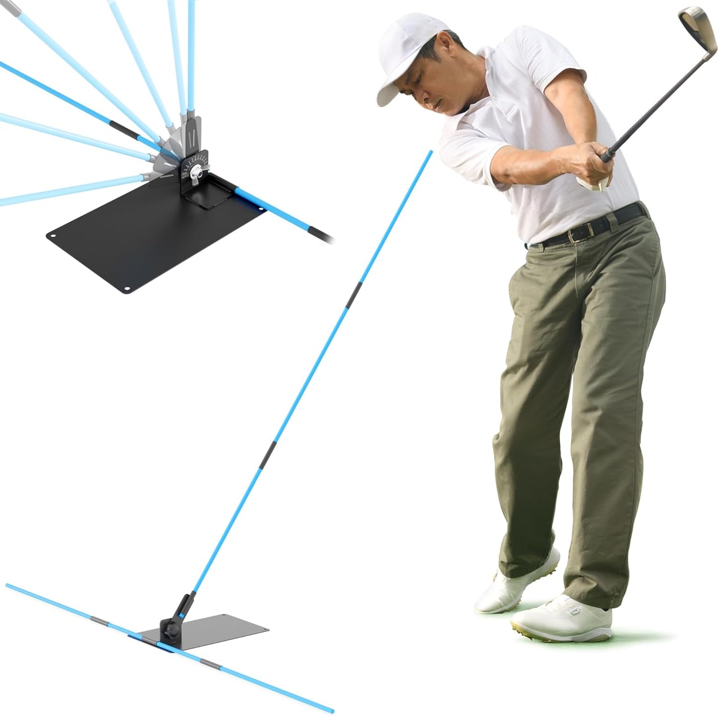 Golf Alignment Stick Holder Plate, Professional Swing Trainer, Practice Tool Training Equipment Golfing Accessory Complete with Alignment Sticks and Divot Repair Tool