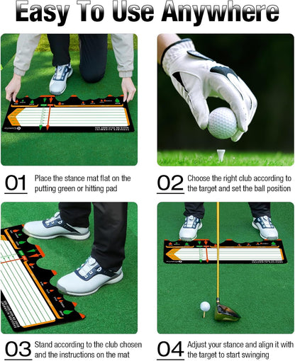 Golf Training Mat for Beginners | Posture Assistance and Entry-Level Stance Corrector Trainer with Golf Training Aid and Practice Mats(Black)