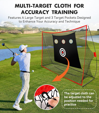 Golf Net: 10X7Ft Heavy Duty Golf Practice Net for Indoor/Outdoor Training, Portable Golf Hitting Net with Carry Bag, Ideal Golf Training Aid for Golfers Backyard Driving Chipping Swing (Standard)