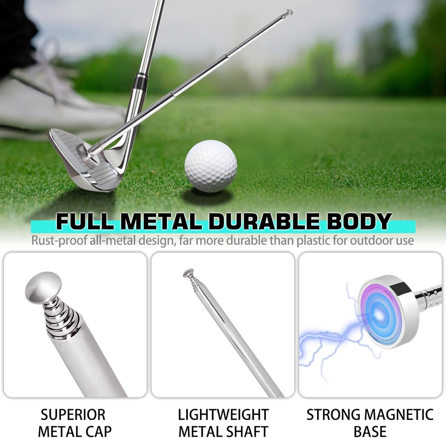 Golf Alignment Rods, 7 Length Adjustments - Golf Alignment Stick Corrector Lie Angle Tool, Golf Swing Training Aids Aiming Stick - Golf Club Face Aim, Visualize and Align Your Golf Shot
