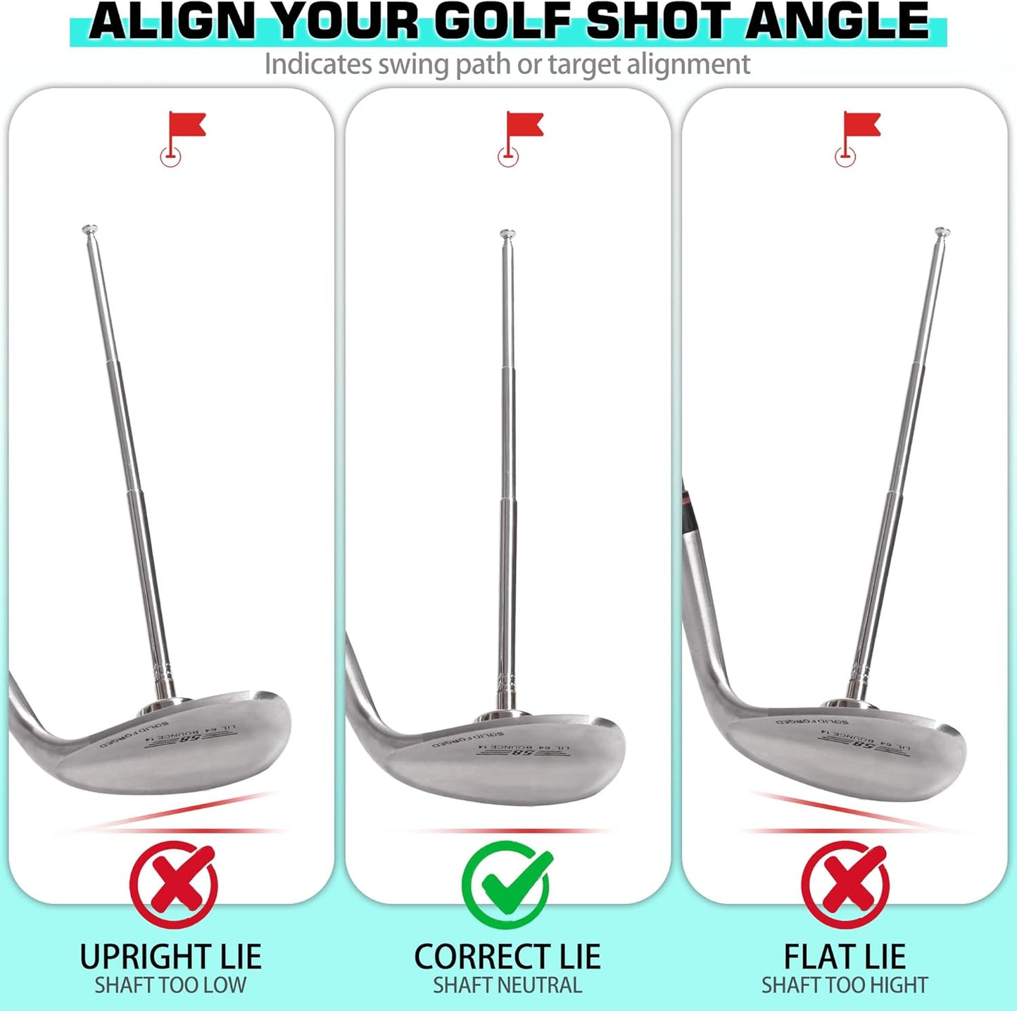 Golf Alignment Rods, 7 Length Adjustments - Golf Alignment Stick Corrector Lie Angle Tool, Golf Swing Training Aids Aiming Stick - Golf Club Face Aim, Visualize and Align Your Golf Shot