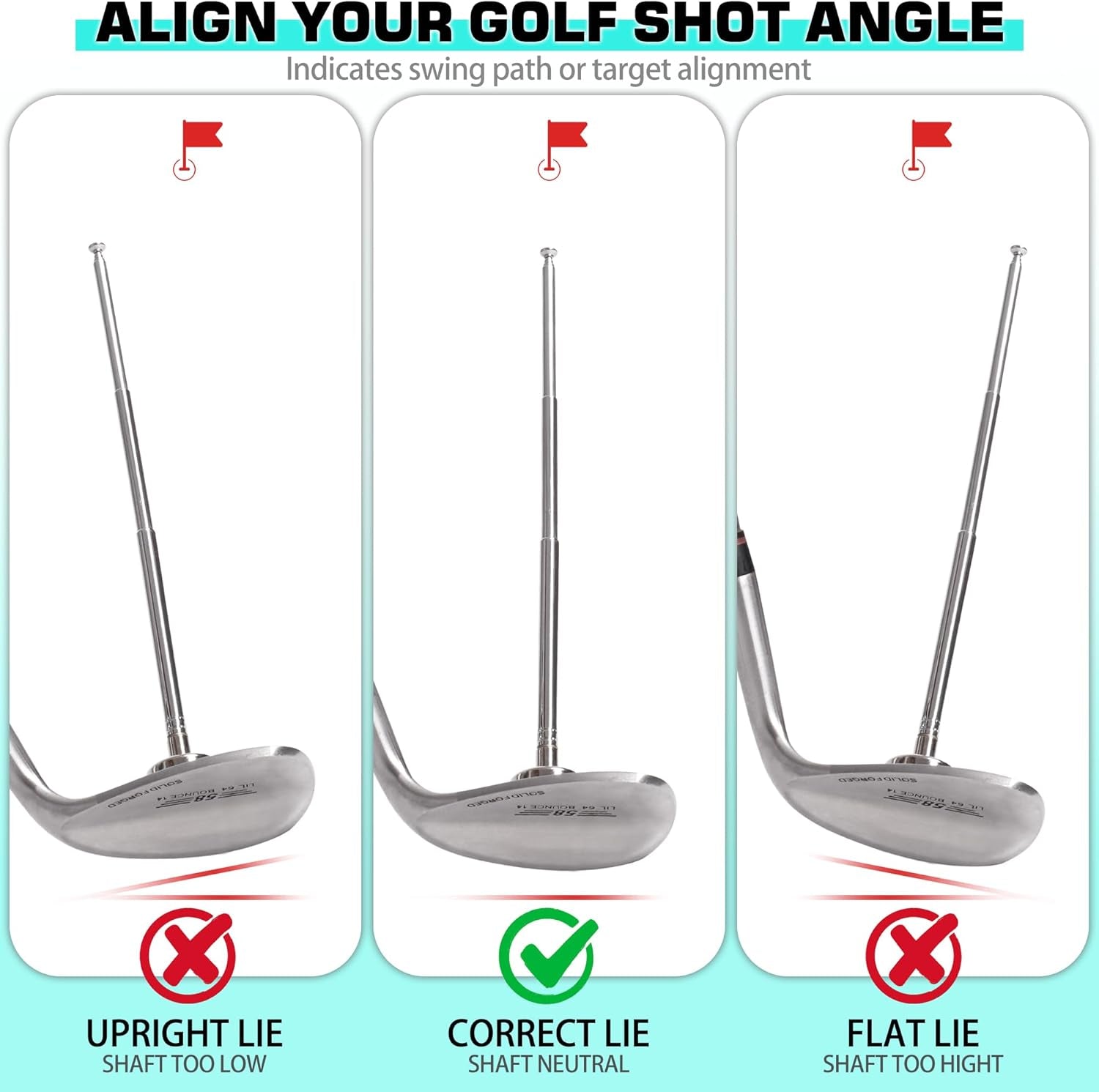 Golf Alignment Rods, 7 Length Adjustments - Golf Alignment Stick Corrector Lie Angle Tool, Golf Swing Training Aids Aiming Stick - Golf Club Face Aim, Visualize and Align Your Golf Shot