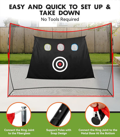 Golf Net: 10X7Ft Heavy Duty Golf Practice Net for Indoor/Outdoor Training, Portable Golf Hitting Net with Carry Bag, Ideal Golf Training Aid for Golfers Backyard Driving Chipping Swing (Standard)